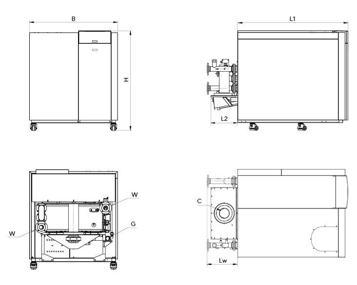 Technical drawings with dimensions for TRIGON XXL EVO 700-1.100